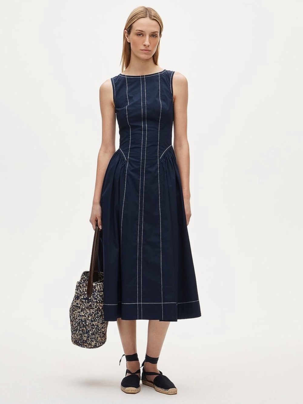 NWT J Crew Petite contrast-stitch midi dress